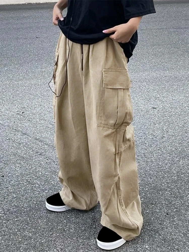 

ZAFUL Cotton Cargo Pants for Men with Multi-pocket Mid-waist Drawstring Tooling Trousers Streetwear Wide Leg Bottoms Z5096498