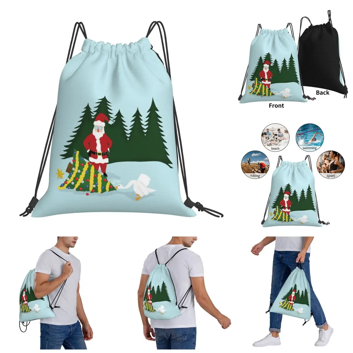 

Drawstring Backpack Drag The Christmas Tree To The Pond Funny Novelty Casual Graphic Drawstring Bags Gym Bag Backpack