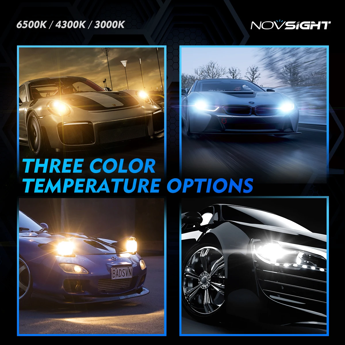 Фото Светодиодные фары NOVSIGHT для автомобиля H4 H7 H11 9005 9006 6500K 13000LM 60W, светодиодные автомобильные лампы для головного света и противотуманных фар, IP68 A500 N61T №3