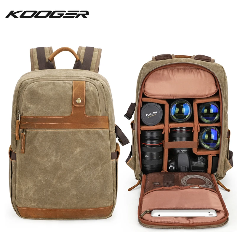 KOOGER Vintage Travel Rucksack Batik Canvas Photographer Bag Bagpack Retro Professional DSLR Camera Backpack for Men Women