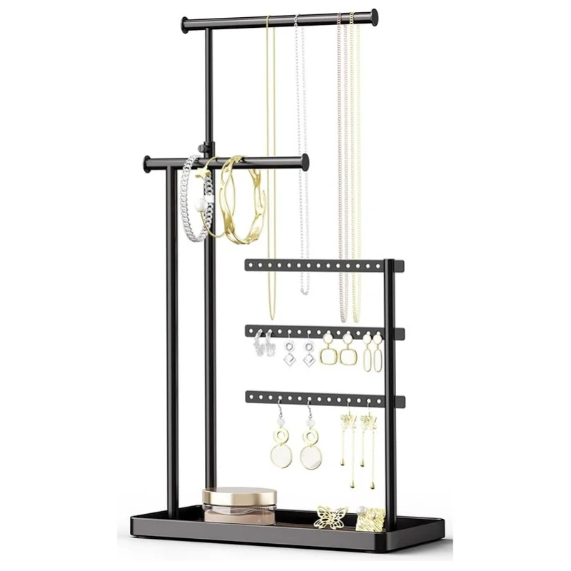 

Держатель для ювелирных изделий, подставка-органайзер, регулируемая высокая 17,5 дюйма (макс.), подарок для женщин, Золотая вешалка для ювелирных изделий для ожерелья, серег, браслета