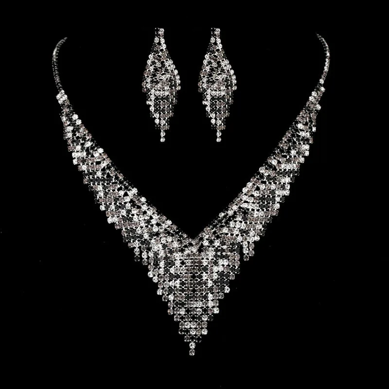 

Jewelry Sets for Women Wedding Earrings Dress Bridal Accessories Silver Plated Chain Black White Spacer Necklace 2023 Gift