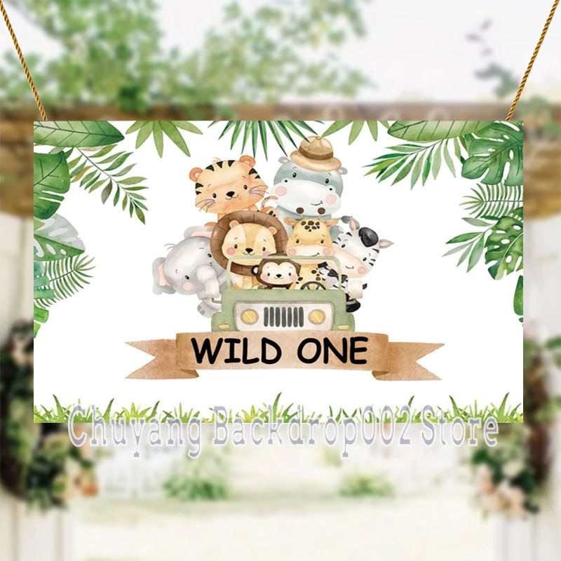 Wild One Photo Backdrop Jungle Animal Safari Baby Shower Happy Birthday Party Decoration Girls Boy Photography Background Banner