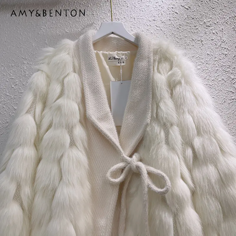 Autumn and Winter Imitation Fur Winter Coat Women's Wool Coats Sweater Stitching Furry Top Jackets for Ladies Tide Fashion