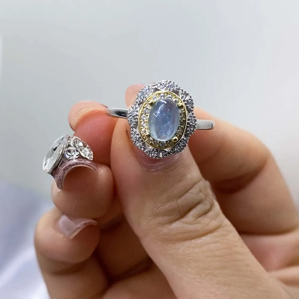 HOYON натуральное морское синее сокровище женское кольцо s925 стерлингового серебра