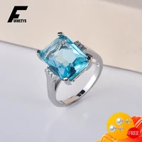 trendy rings 925 silver jewelry rectangle shape sapphire zircon gemstones accessories finger ring for women wedding engagement