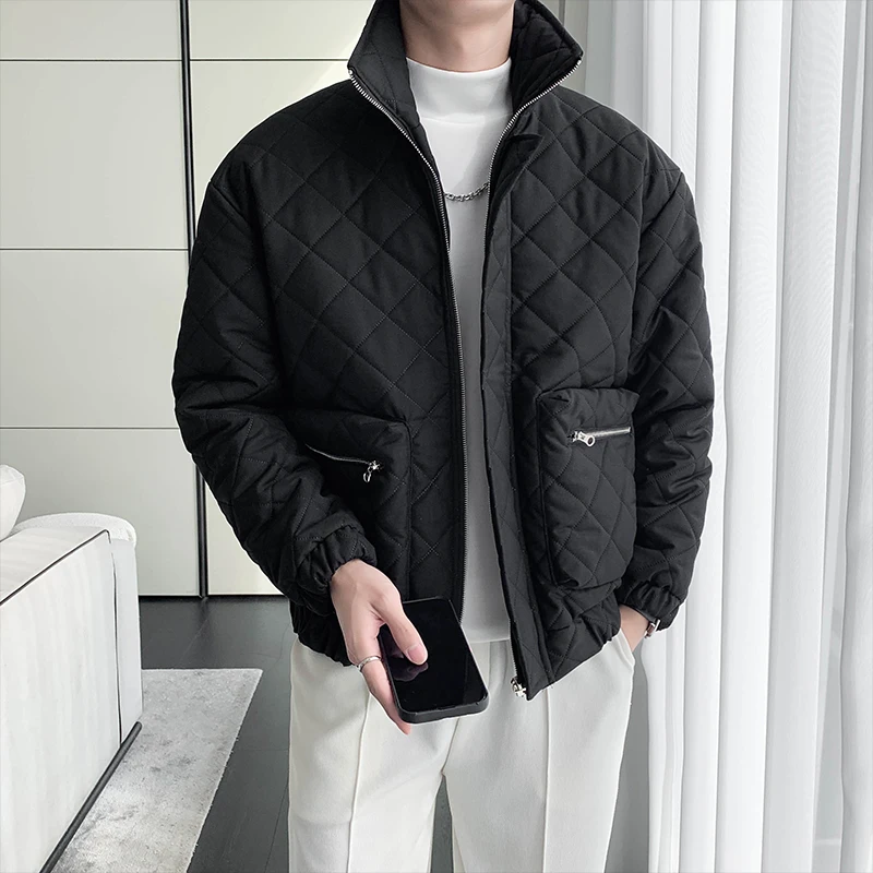 3D Pocket Winter Men Jacket Fashion Plaid Casual Puffer Parkas Stand Collar Business Overcoat Thicken Warm coats men clothing