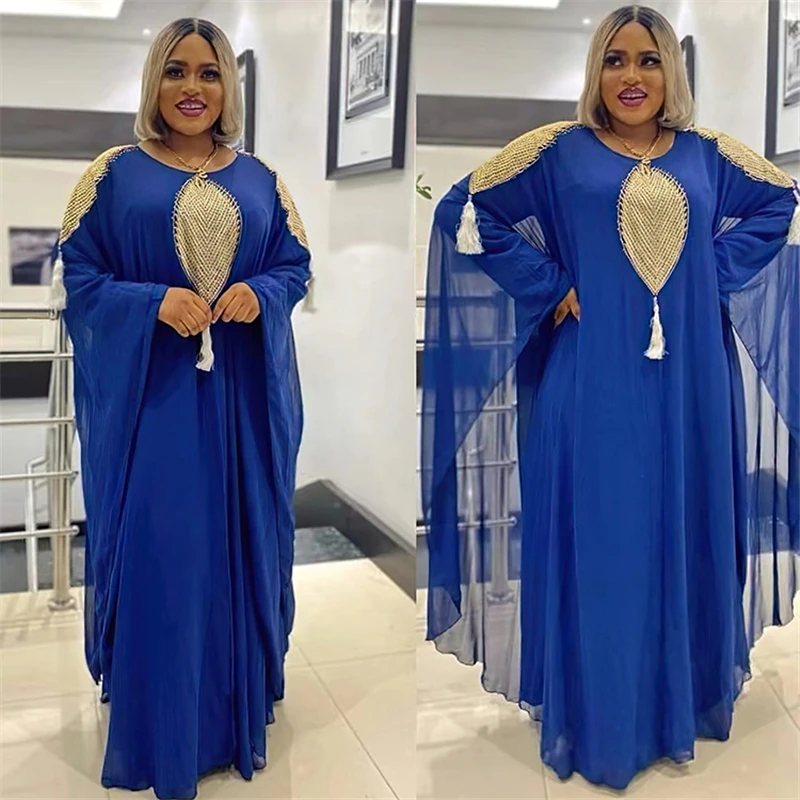 2022 New Muslim Ensemble 2 PCS Set Kaftan Abaya Dress Women Dubai Elegant Gowns African Chiffon Maxi Dress Boubou Djellaba Femme