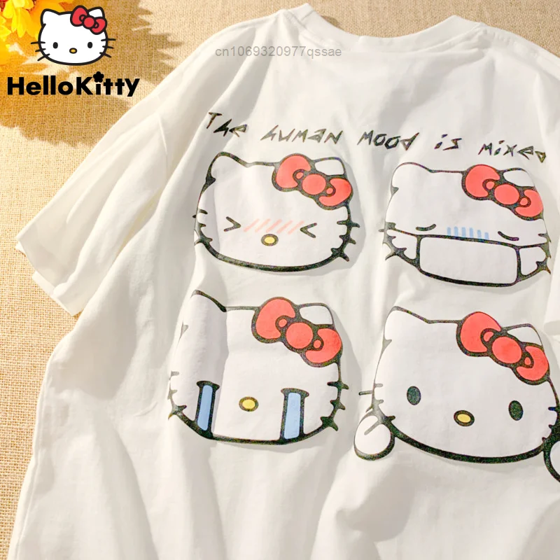 

Sanrio Trendy Soft Cotton Cartoon Hello Kitty Casual Printed Short Sleeves Couples T-shirt Women Summer New Korean Student Tops