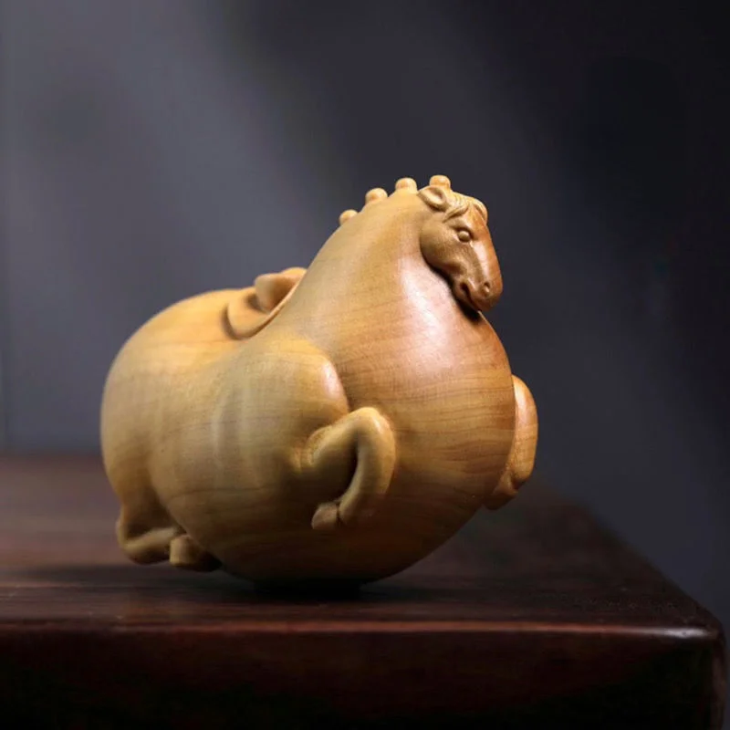 

Tang Dynasty Horse Small Figurine Boxwood Carved Handicrafts Chinese Style Wood Carving Crafts Mini Ornaments Statue Sculpture