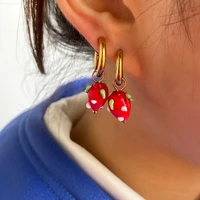 y2k accessories glazed strawberry earrings stainless steel harajuku aesthetic korean fashion earrings for women egirl jewelry