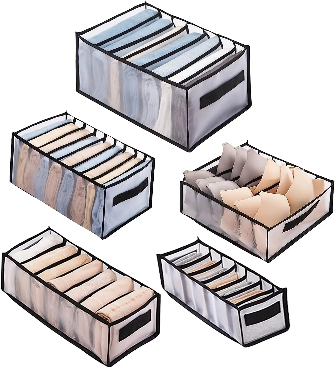 

5 Piezas Organizador de Ropa de Armario Lavable Plegable Organizadores de Cajones para Ropa y Pantalones con Rejillas de Almacen