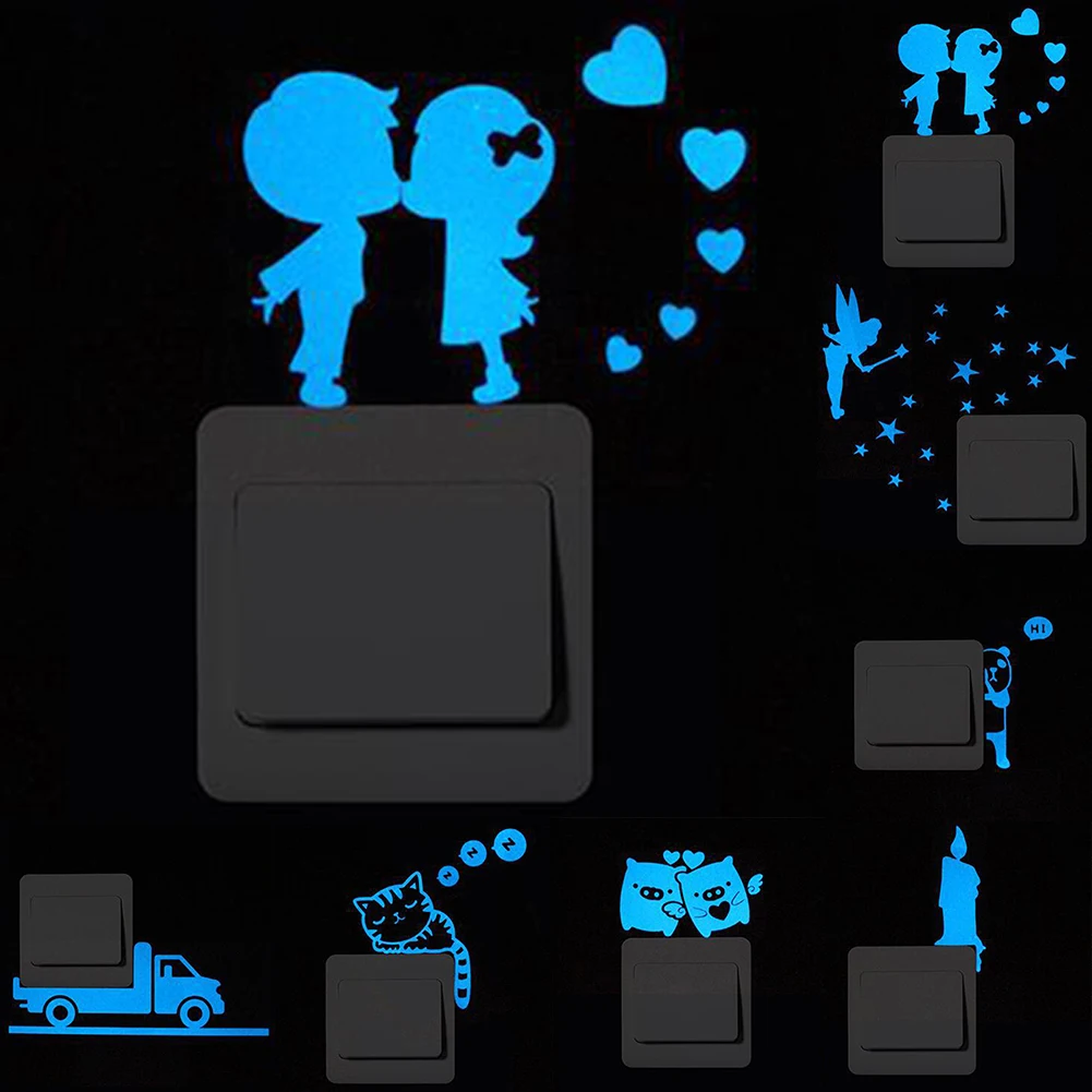 

Luminous Cartoon Switch Sticker Glow In The Dark Cat Sticker Fluorescent Fairy Moon Stars Sticker Kid Room Decoration Home Decor