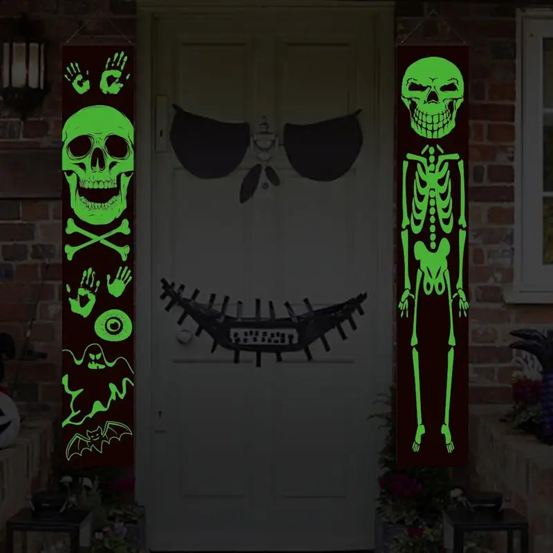 2 шт. светящийся скелет Хэллоуин Садовый флаг двор Декор ужасный дом с привидениями дверь двор водонепроницаемый открытый баннер 180x31 см