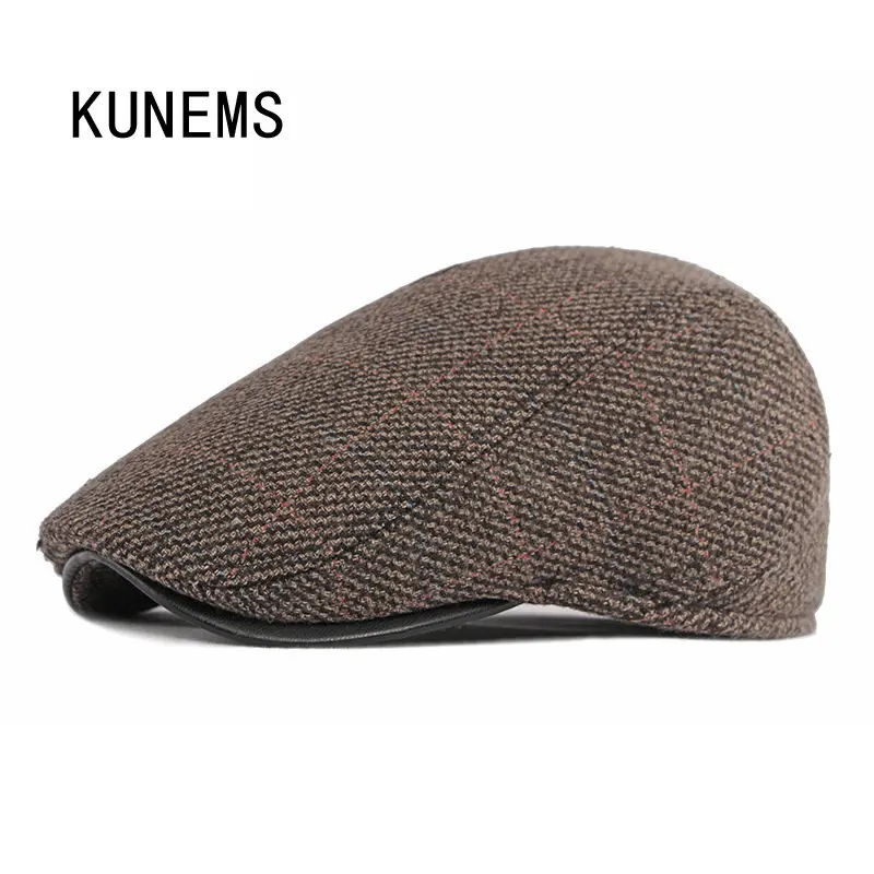 

KUNEMS Winter Fashion Newsboy Hats for Men Boinas Retro Plaid Berets Outdoor Casual Flat Hat Dad Cap Gorras Hombre