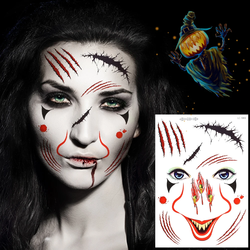 

Halloween Waterproof Lasting Temporary Tattoo Stickers Sexy Bloody Makeup Zombie Scar Sticker DIY Face Jewelry Tattoo Decoration