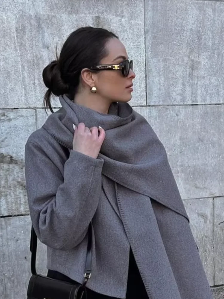 Женское шерстяное пальто Повседневная Свободная куртка серого цвета с длинным