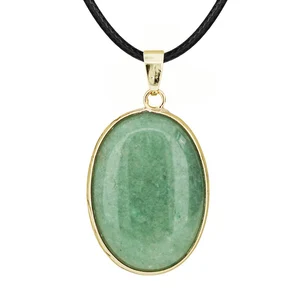 Gold Ellipse Green Aventurine Pendant  Necklace for Women Girl  Healing Chakra Yoga18X25MM  Jewelry for Wholesale