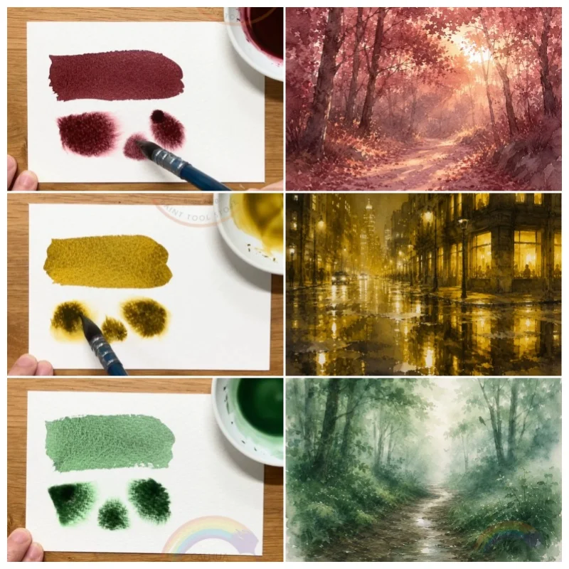Фото Набор акварельных красок Holbein Artists Nightfall Precipitated Colors, 5 х 0,5 мл, ручная упаковка, твердые акварельные краски для рисования, художественные принадлежности №3