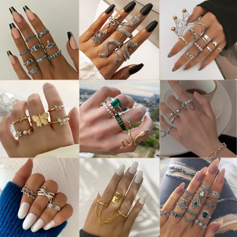 

Knuckle Ring Retro Personality Snake Image Circle Engraving Distressed Ring Portrait Exaggerated Punk Style Ring For Women Gifts