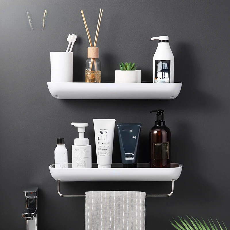 

2022 Bathroom Shelves Organizer Wall Mount Home Towel shelf Shampoo Rack With Towel Bar Storage Rack Bathroom Accessories