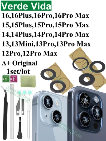 Оригинальная замена стекла задней камеры для iPhone 16, 15, 14 Pro Max 12, 13, Mini 15 Plus, комплекты для ремонта сломанных объективов камеры