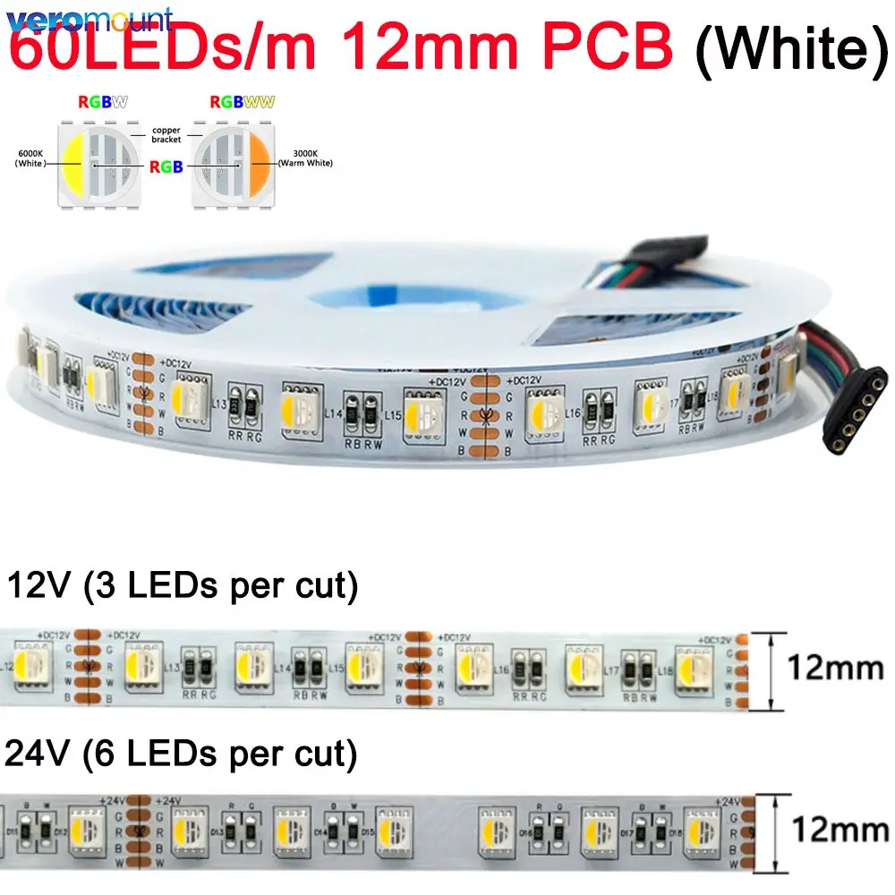 Светодиодная лента Veromount RGBW/RGBWW 5м 60/84/96/120 LEDs/m