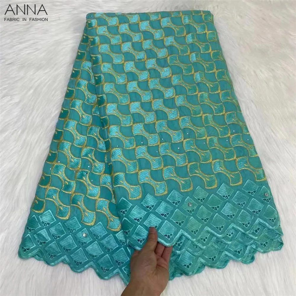 

2022 High Quality Nigerian Swiss Voile Lace With Stones Holes African Lace Fabric Embroidery Dubai Cotton For Everyone Dress