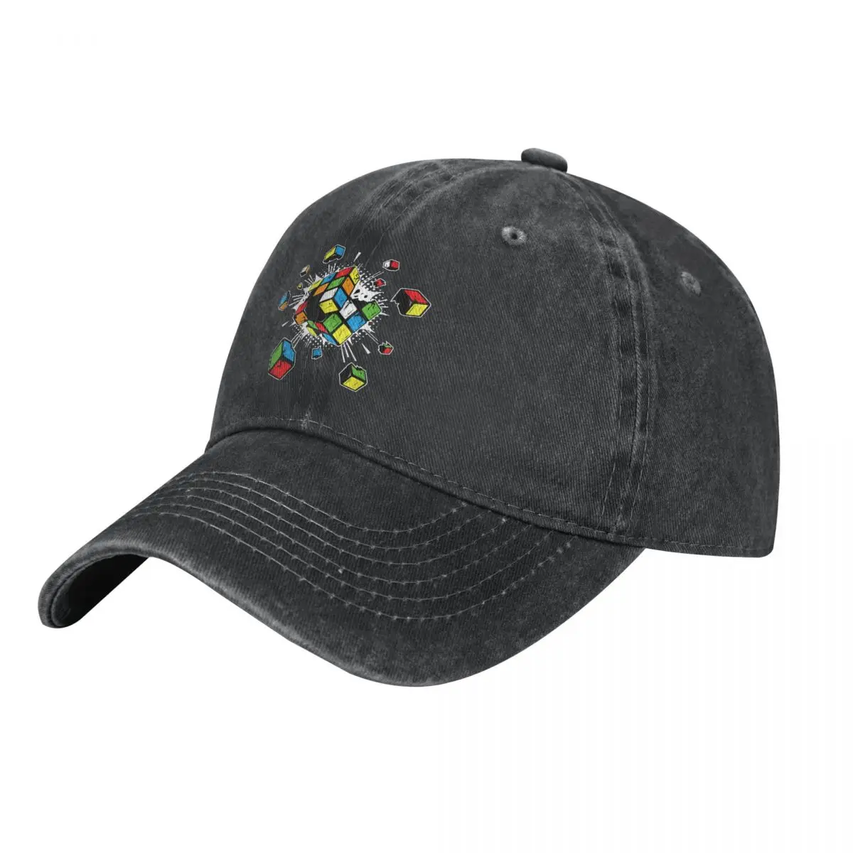 

Exploding Rubix Rubiks Rubics Cube Present Baseball Caps Distressed Cotton Snapback Hat Unisex Outdoor Unstructured Soft Cap Hat