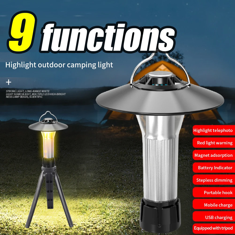 

USB Rechargeable Camping Lantern Portable Outdoor Camping Light Magnetic Emergency Light Hanging Tent Lights Powerful Work Lamp