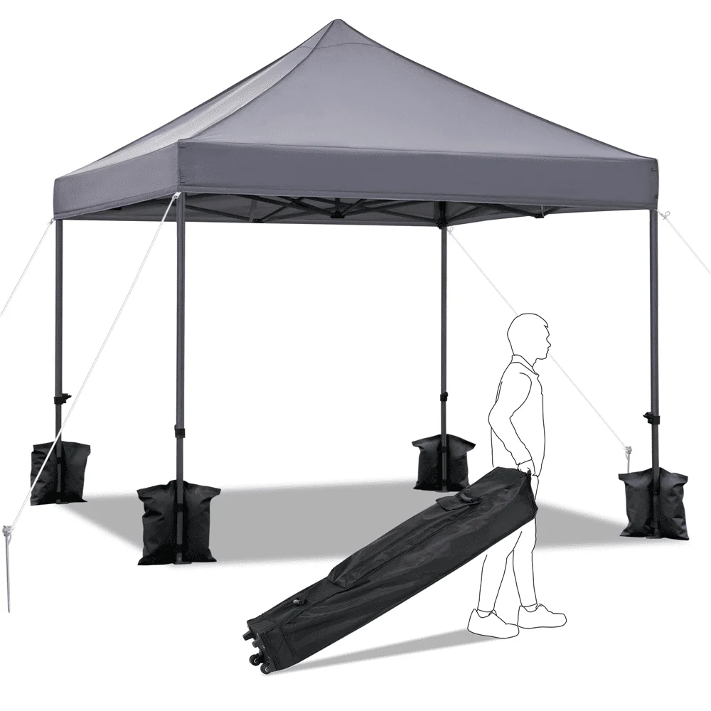 

Adjustable 10' x 10' Commercial Pop-up Canopy with Wheeled Carry Bag, Light Gray