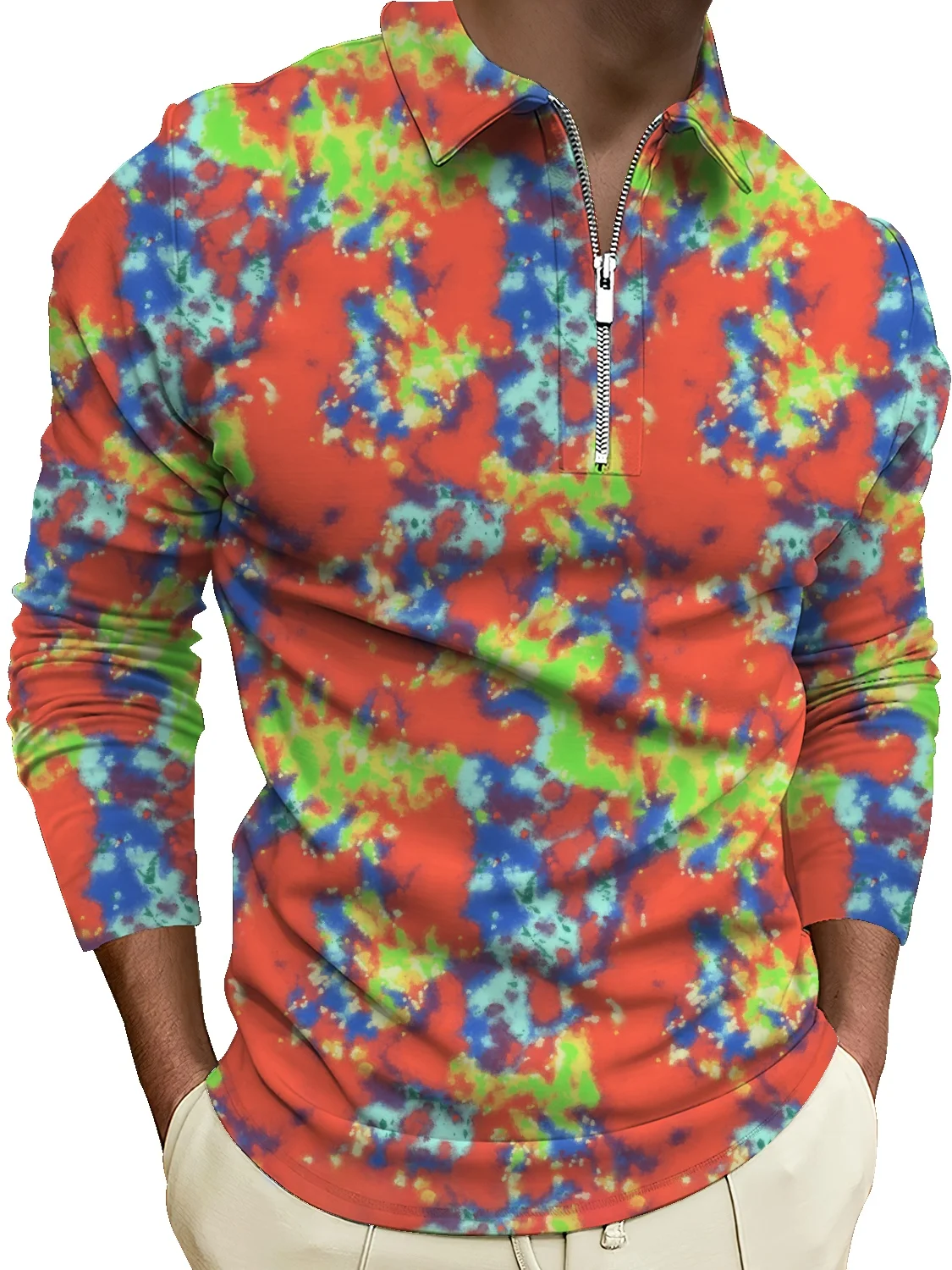 

Рубашка-поло мужская оверсайз с отложным воротником, на молнии, с длинными рукавами