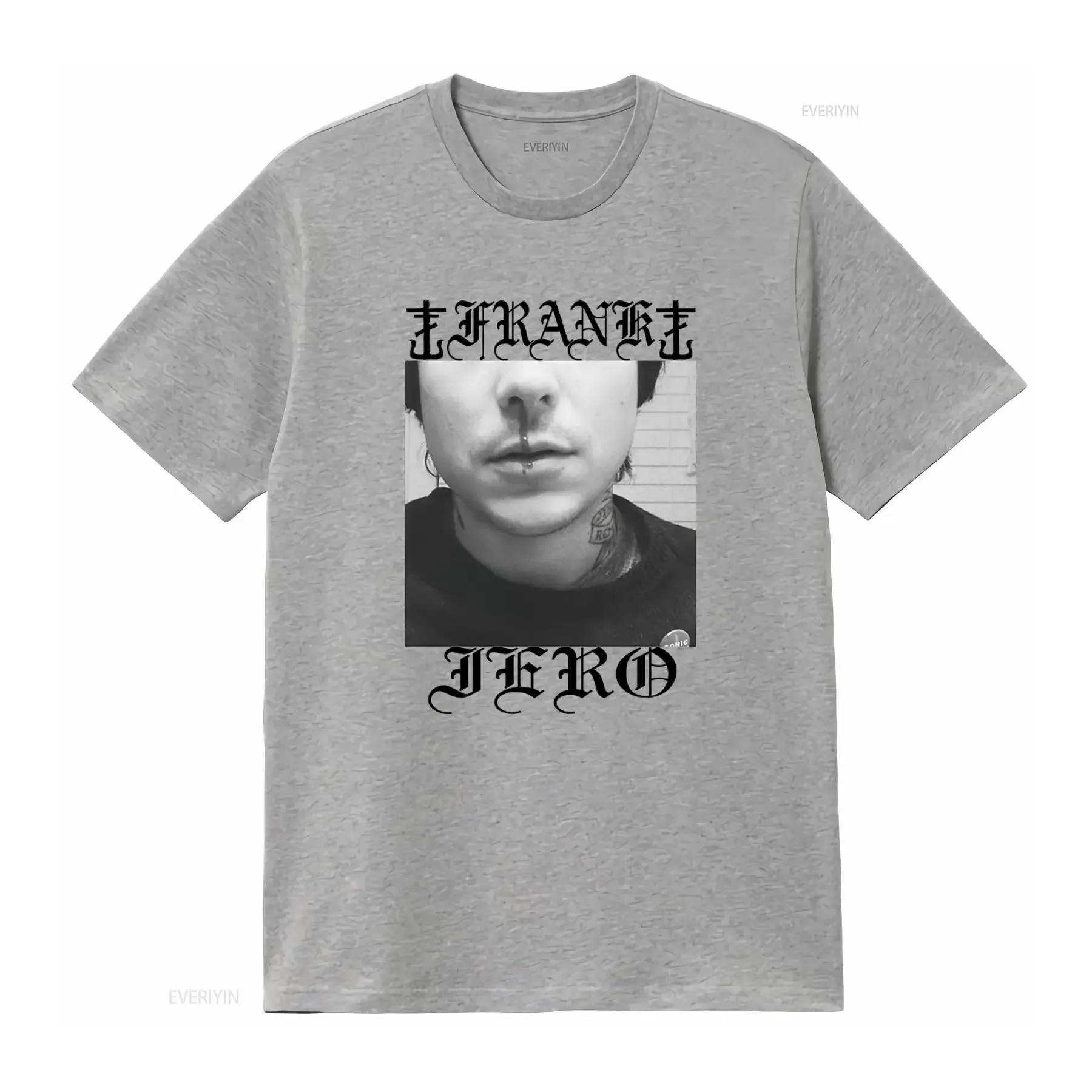 Фото Мужская футболка Frank Iero And The Celebration Nose Bleed Slim Fit, белая, среднего размера, винтажная, с эффектом потертости, с графическим принтом, дышащая, комфортная. №3