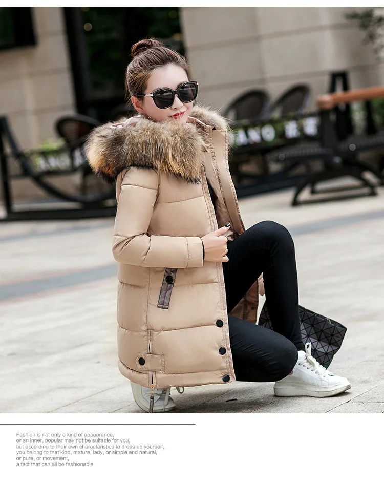 2022 Autumn and Winter Hooded Fur Collar Women Parkas, Street Fashion Single-breasted Slim Solid Color Wool Coat Cotton Jacket