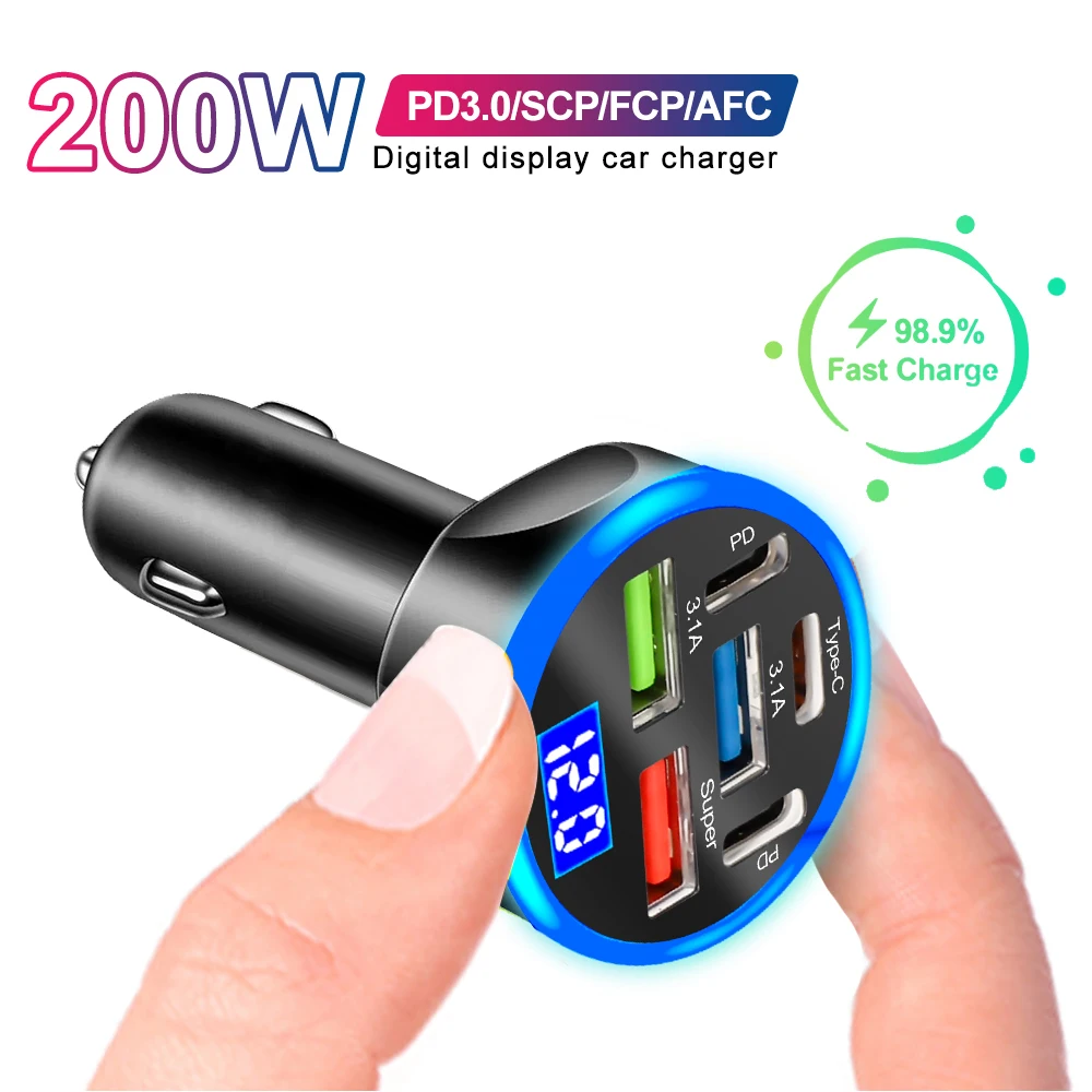 Автомобильное зарядное устройство с 6 USB-портами 200 Вт