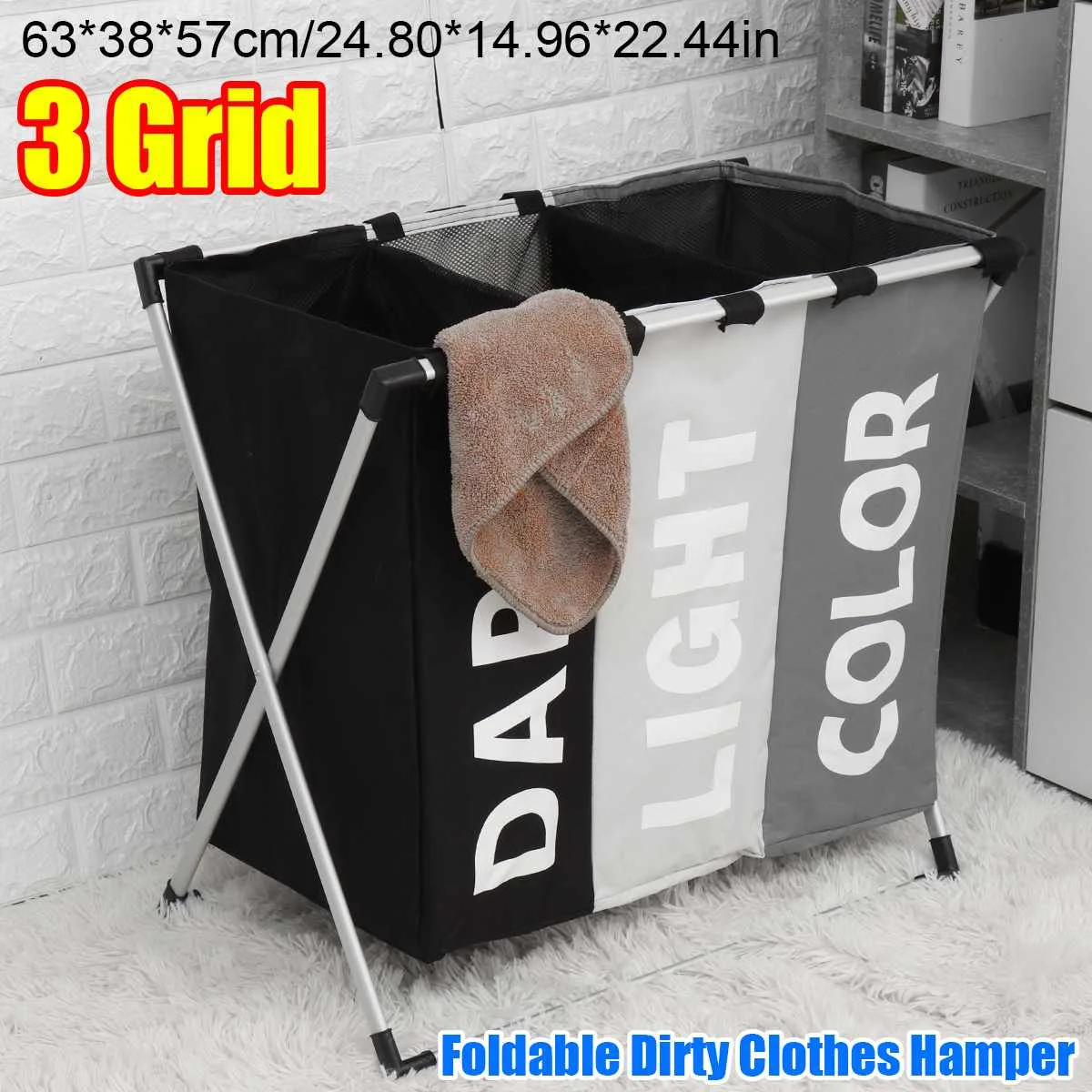 

Foldable Laundry Basket Organizer For Dirty Clothes Laundry Hamper Large Sorter 3 Grid Collapsible Home Laundry Storage Basket