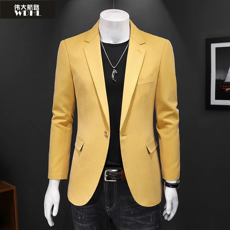 Весна-Осень 2024 мужской желтый маленький костюм женская повседневная верхняя