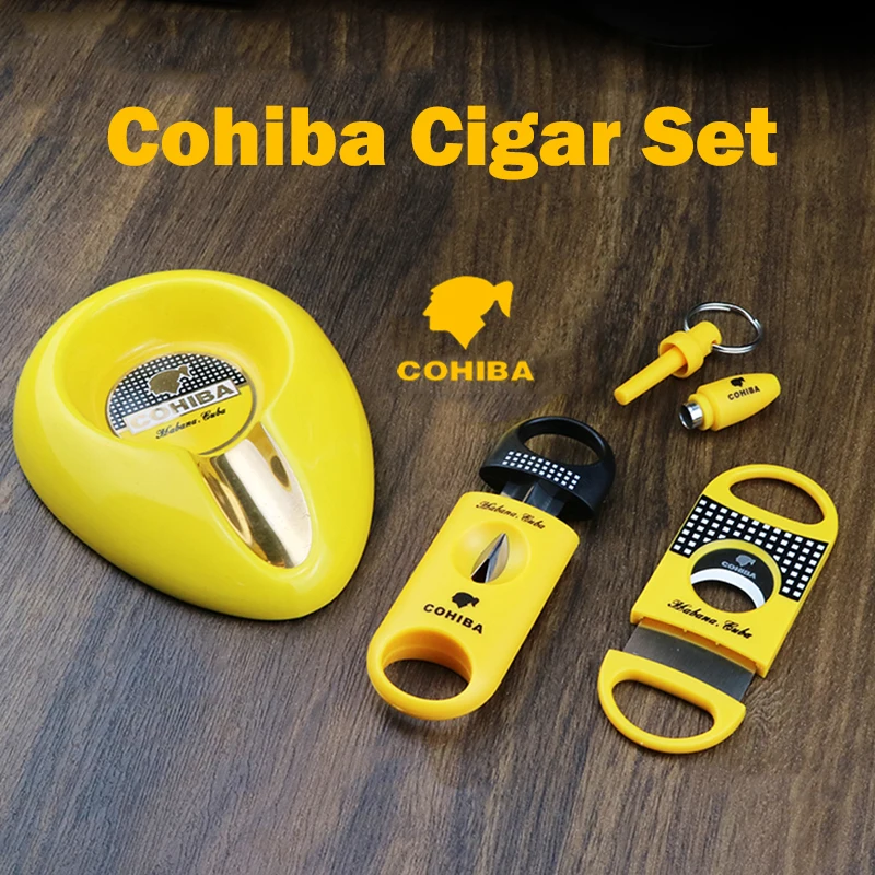 

Набор классических желтых 3 резаков для сигар COHIBA, острые лезвия из нержавеющей стали для сигар, V-образный Гильотинный перфоратор для резан...