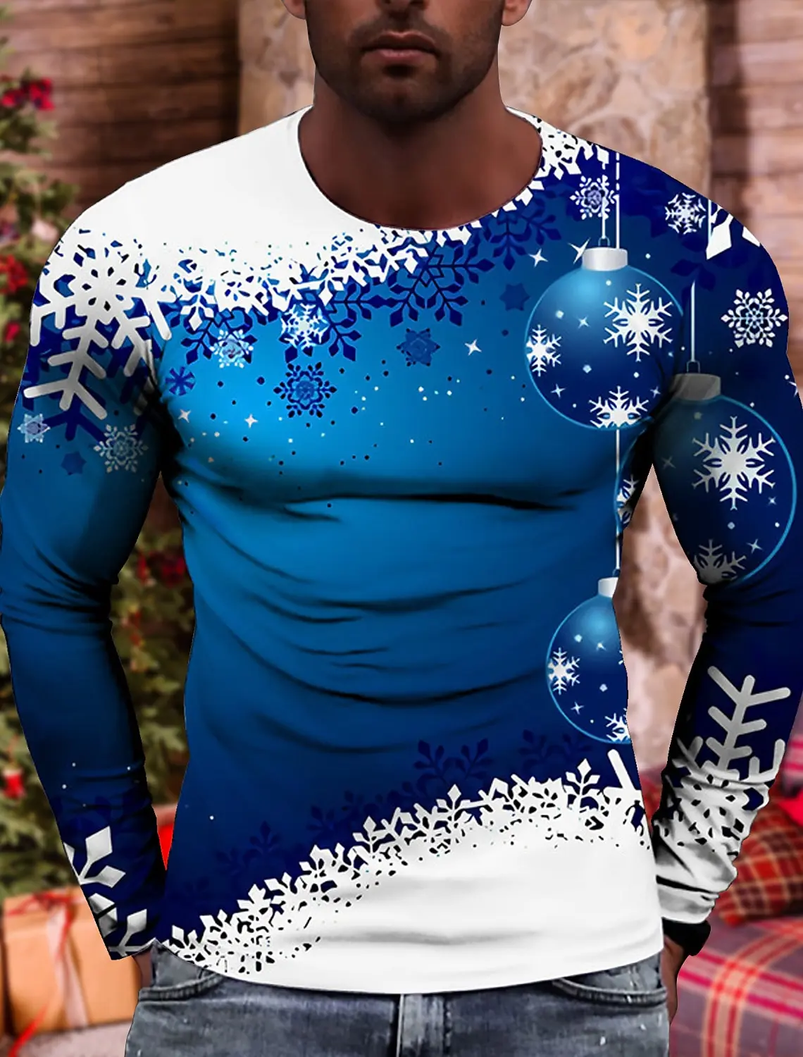 

Fashion Men's T shirt 3d Print Christmas Long Sleeve Tee Sweatshirt Basic Crew Neck Autumn Clothing Mans Long sleeved Streetwear