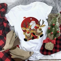 suitable all seasons new cute reindeer t shirt women fashion christmas harajuku short sleeve t shirt white tshirt tops clothing