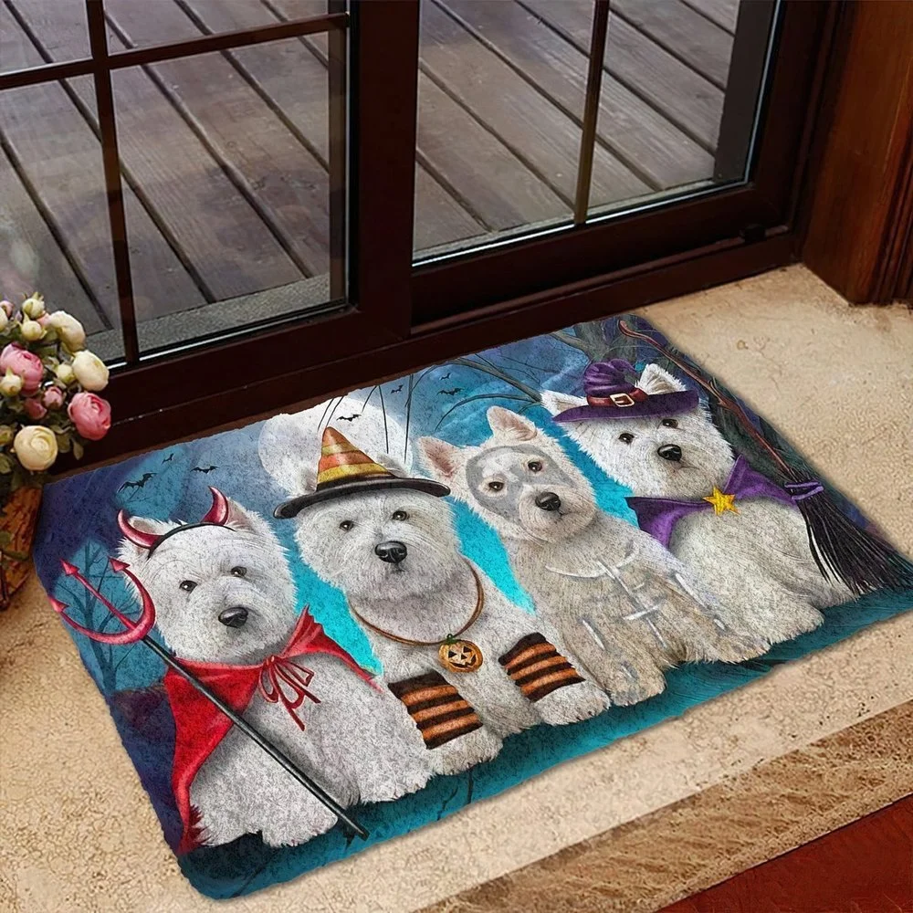 

3D Graphic Halloween Doormat Animals Dogs Cairn Terrier House Doormat Print Absorbent Mat Floor Door Mat Non-Slip Doormat
