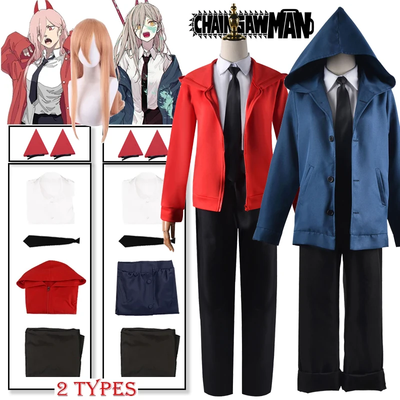 

Anime Power Cosplay Chainsaw Man cosplay Costume Wig Red blue Jacket Horns Hair Clip Makima Devil Halloween Party Outfit Women