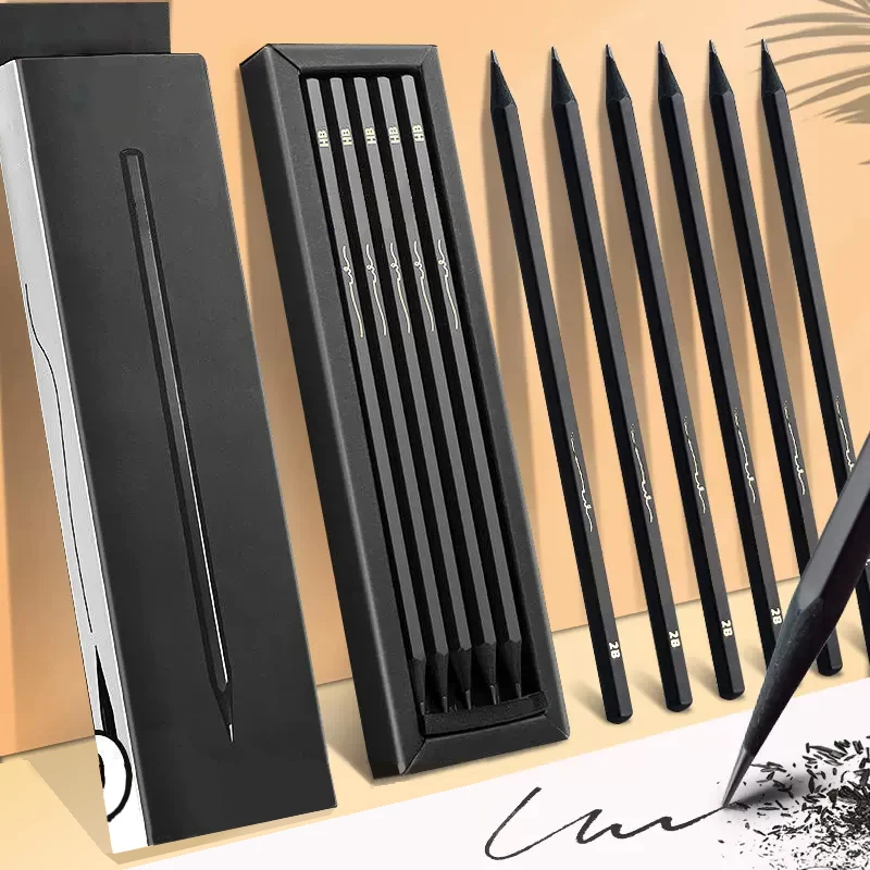 S Simple Black Standard Pencil Korean Stationery Writing Sketch Drawing Tools Kids Gifts Office Supplies
