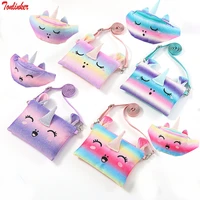 tonlinker cute unicorn mini fashion rainbow glitter wallet girls shoulder messenger bag children gradient anime cartoon purse
