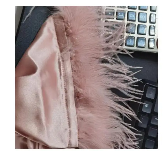 Халат-кимоно Женский атласный с перьями свадебная рубашка для невесты и подружки