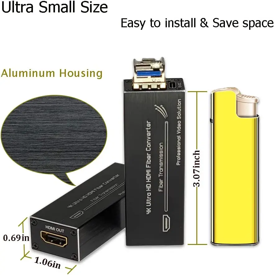 Cena Przedłużacz światłowodowy Micro Mini 4K HDMI, 4K HDMI Na Transceiver światłowodowy UHD HDMI Konwerter Wideo Na światłowód, 0M3 300m,SM 20 Km,LC
