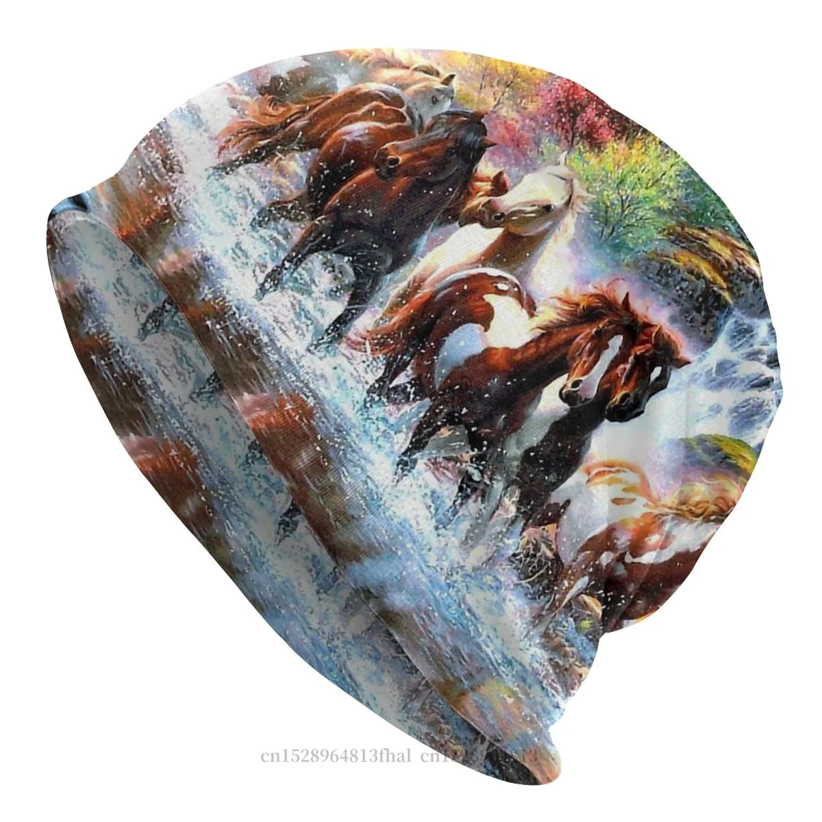 

Galloping Horse Run Quickly Sport Hats River Trees Beautiful Bonnet Special Skullies Beanies Caps