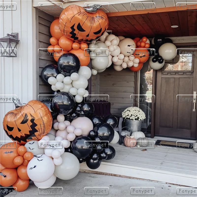 

148 шт., большая фотогирлянда для Хэллоуина, черные, оранжевые, белые воздушные шары, 3D фотография, украшения для вечевечерние на Хэллоуин
