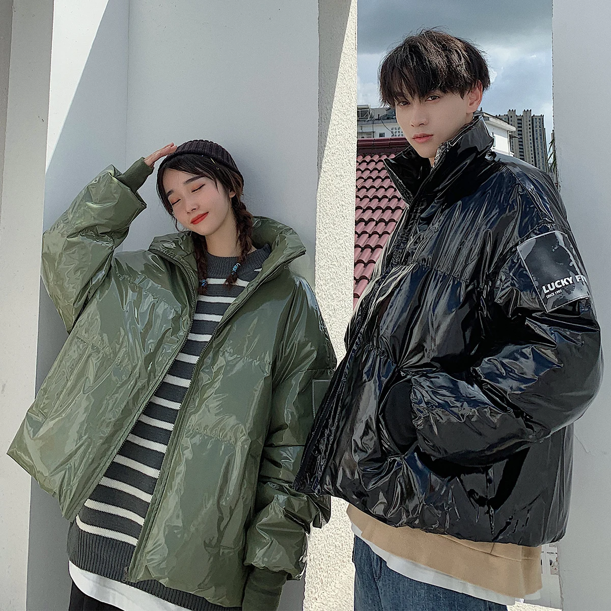 Oversized Bright Puffer Jacket Mens Winter Fluffy Warm Clothes Korean Fashion Ski Waterproof Coats Couples Plus Size Streetwear