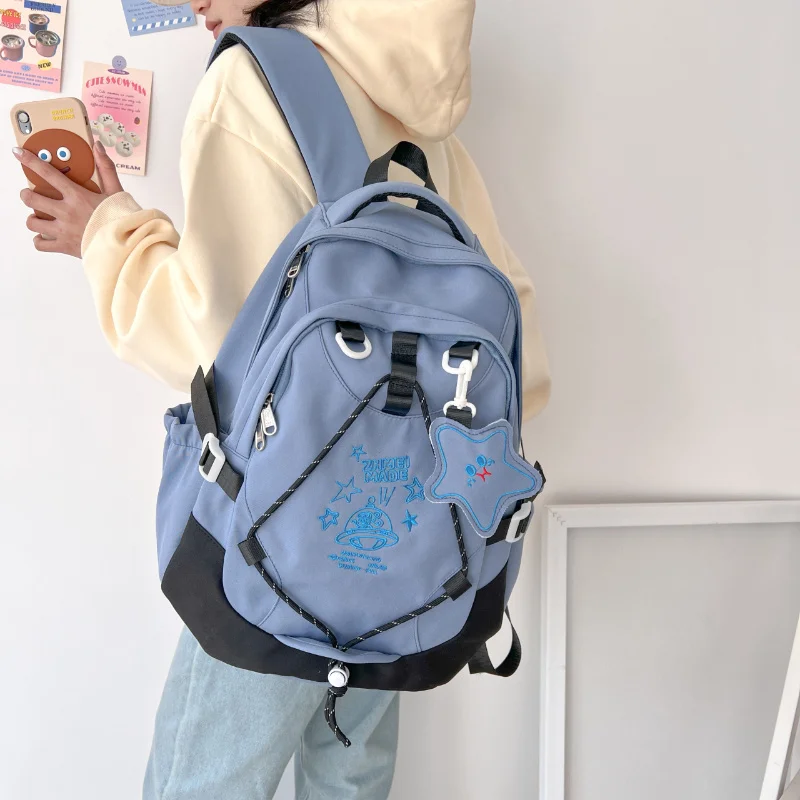 

Pink Large Capacity Backpacks Luxury Designer Bag For Women Oxford Zip School Bags Embroidery Waterproof Korean Shoulder Bag